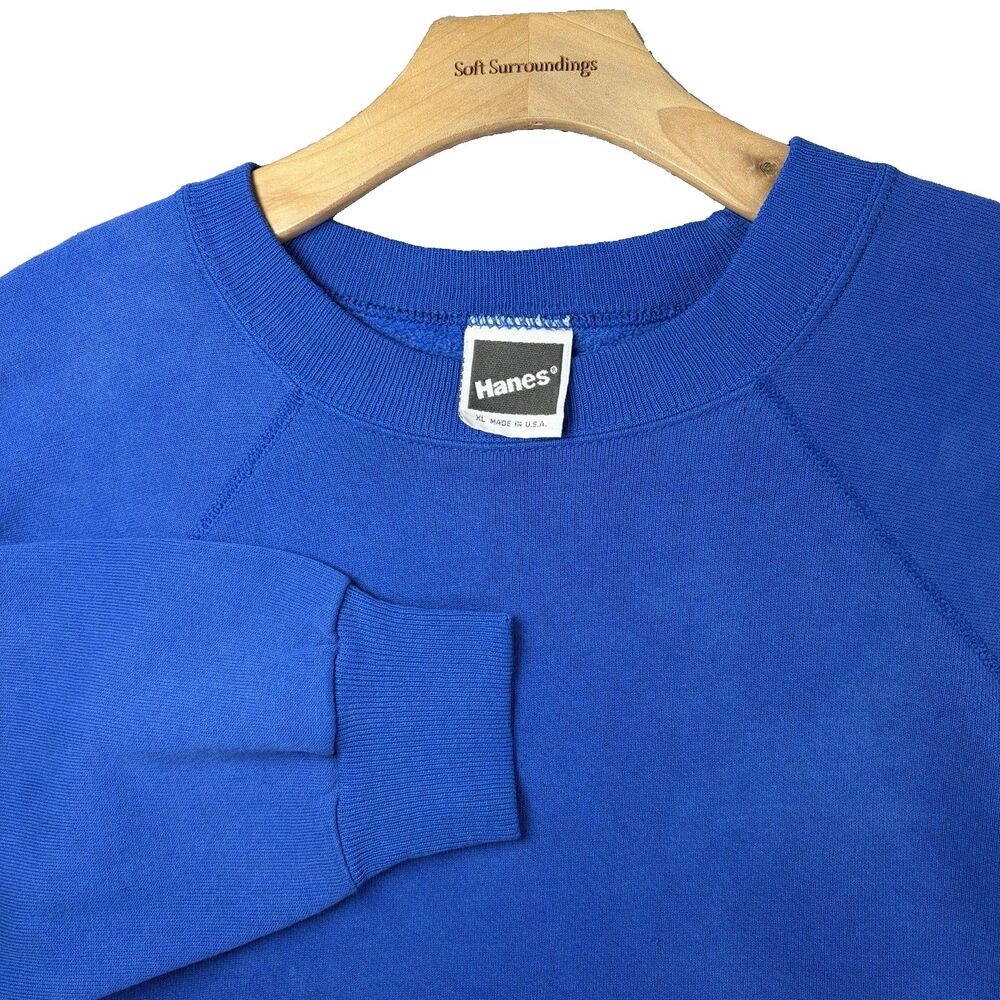 Vintage Hanes Pullover Sweatshirt Mens XL Blank Blue USA Made Activewear Y2K 90s